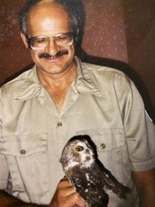 photo of Bernie Brouchoud with saw-whet owl