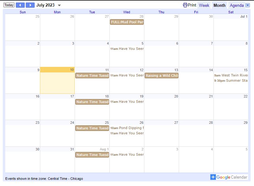 Woodland Dunes Events Calendar